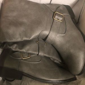 Grey thigh high boots